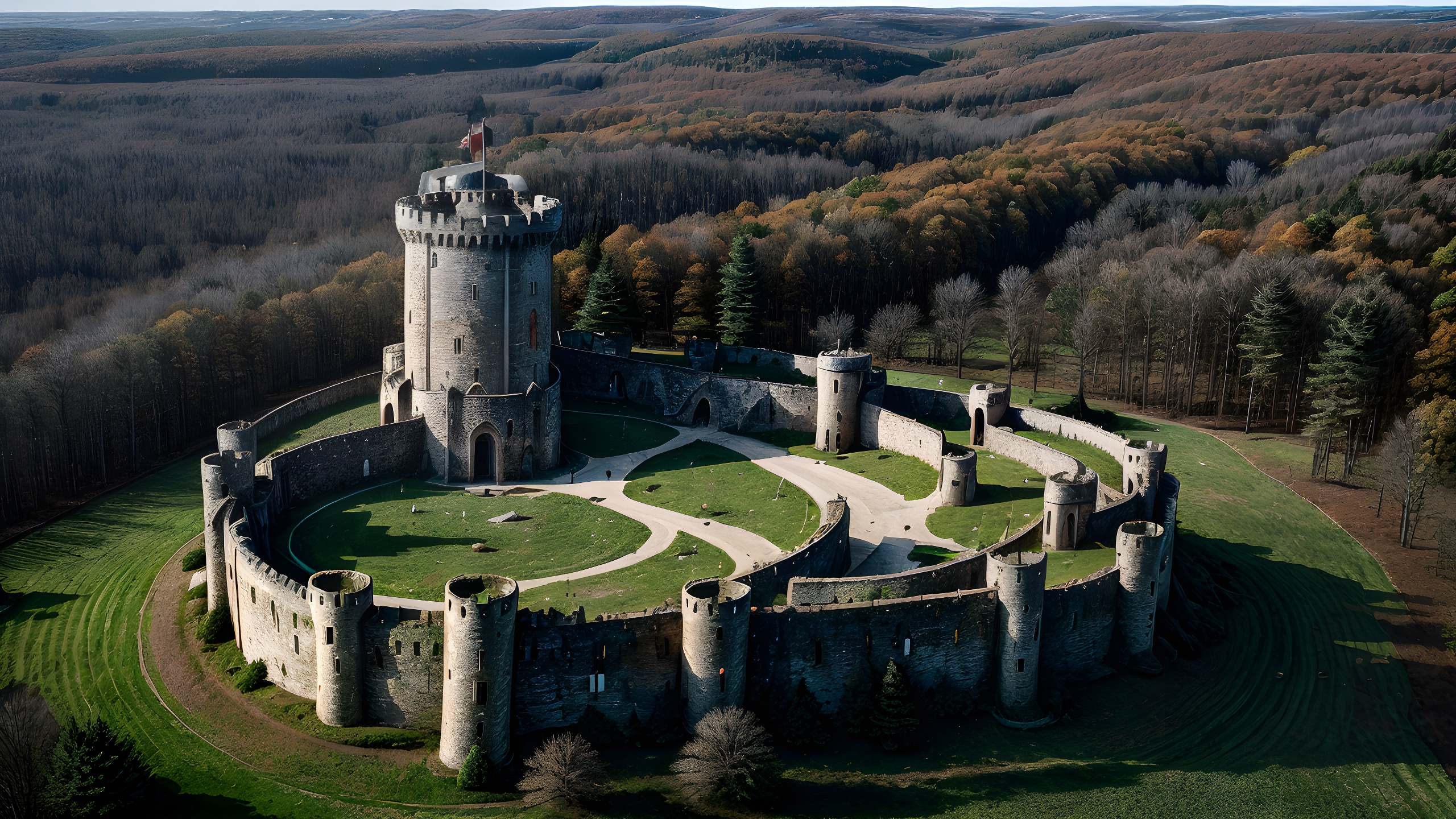 a_castle__at_the_top_of_a_small_wooded_hill__with__DAVK7GO0